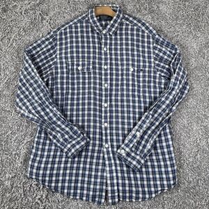 Polo Ralph Lauren Linen Blend Shirt Men's XL Long Sleeve Plaid Blue Preppy Beach